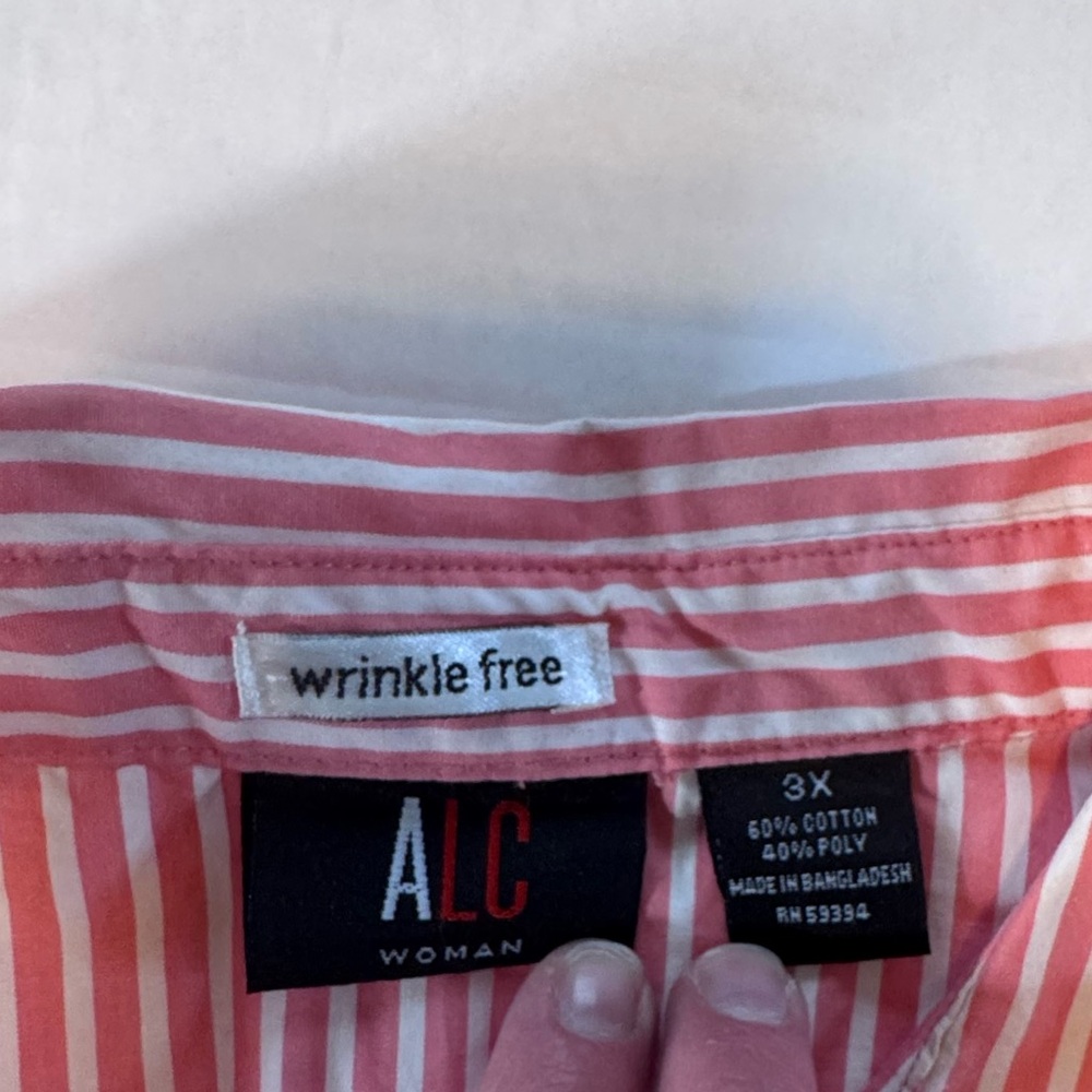 ALC Woman Pink White Stripe Sleeveless Button Down Blouse 3X Wrinkle Free - Picture 6 of 8